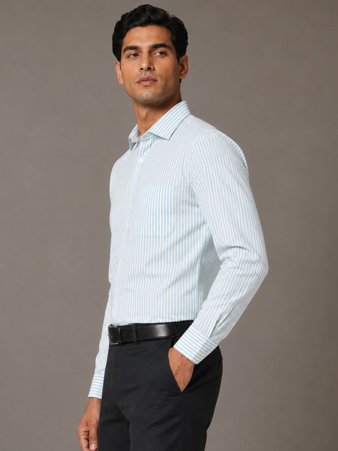 Sky Blue Stripe Oxford Premium Cotton Shirt For Men