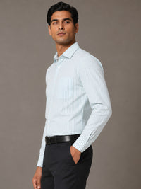 Sky Blue Stripe Oxford Premium Cotton Shirt For Men