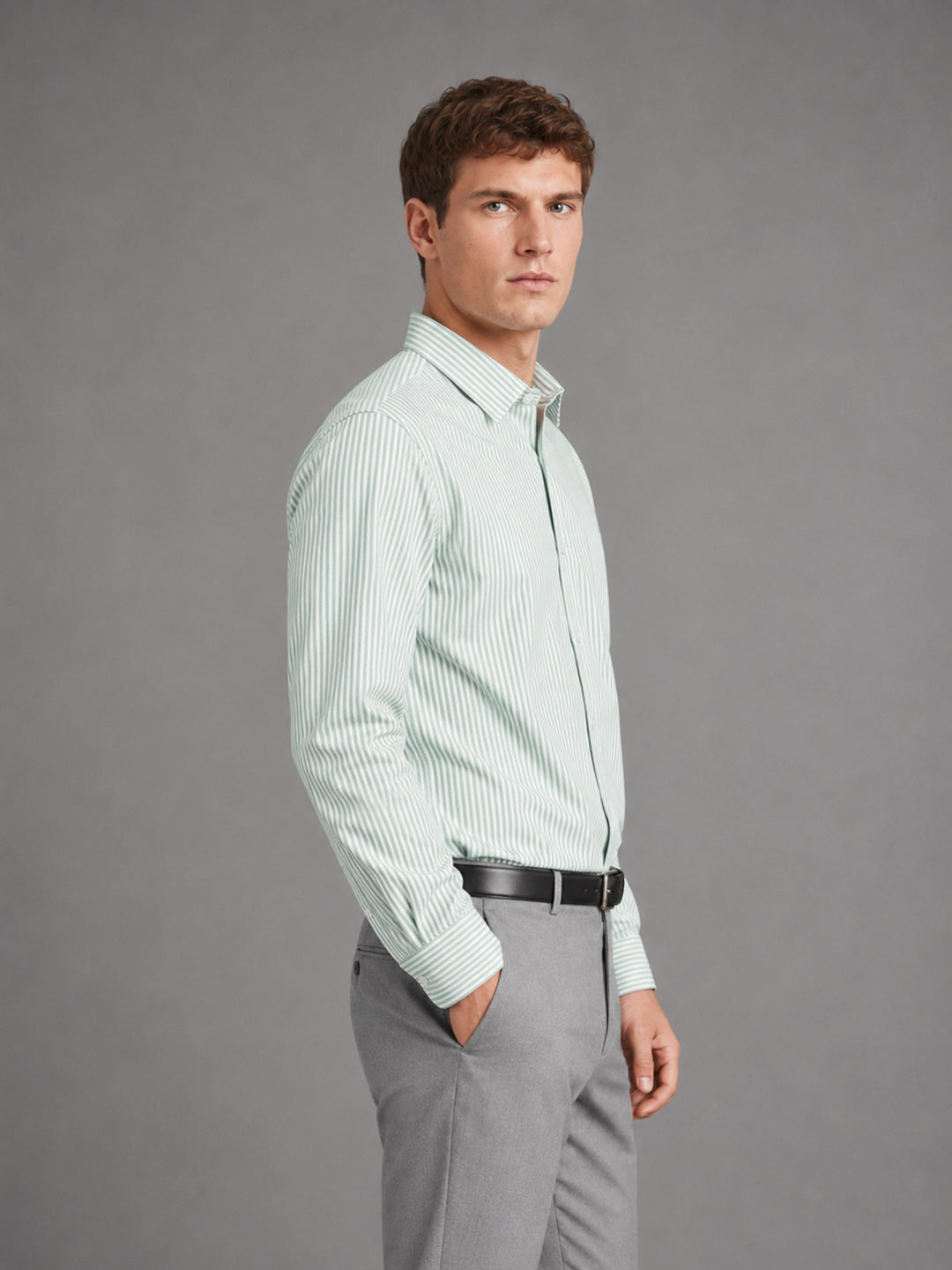 Light Green Stripe Oxford Shirt For Men