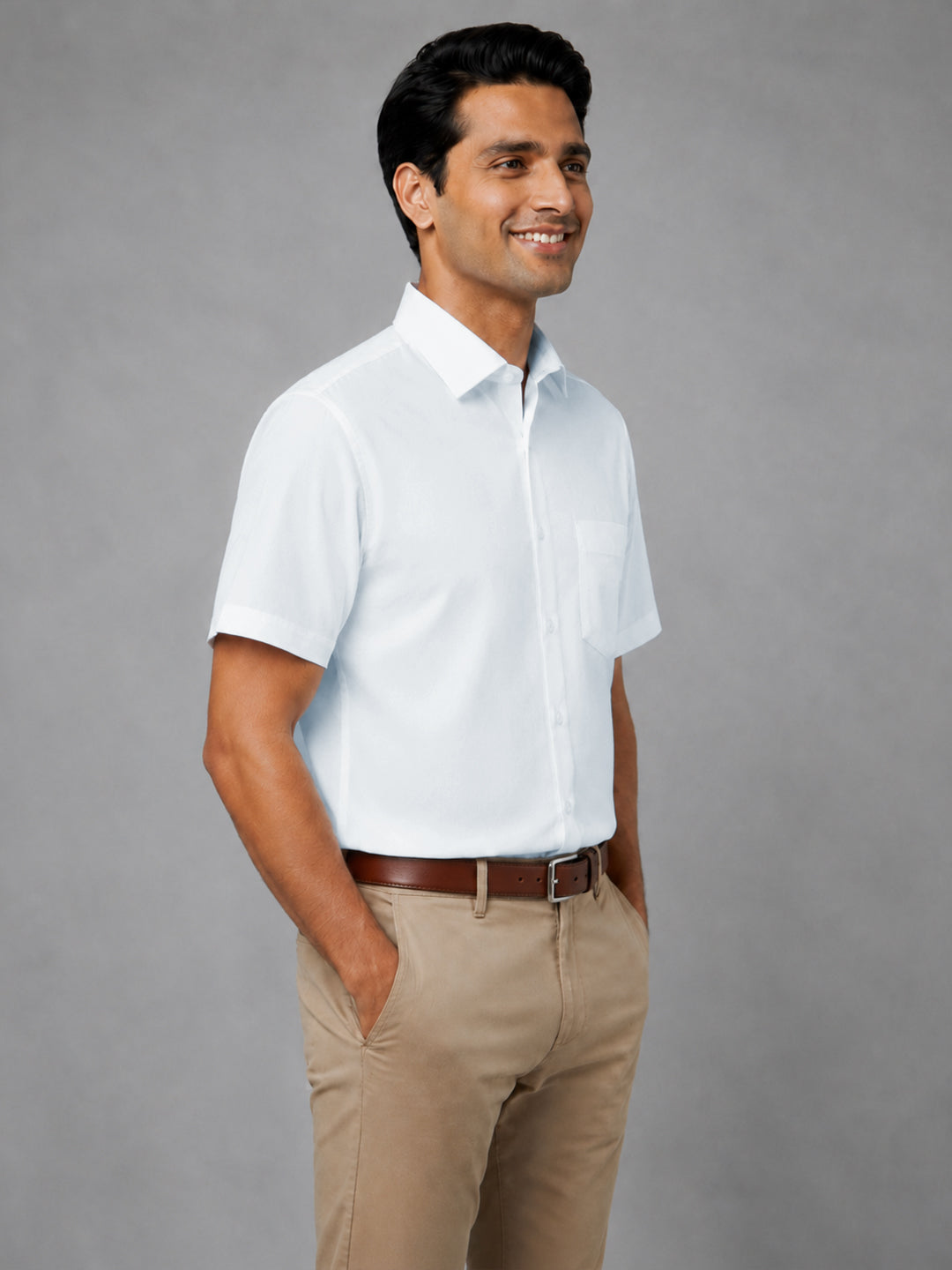 Half Sleeve Paper Cotton Light Blue Shirt for Men