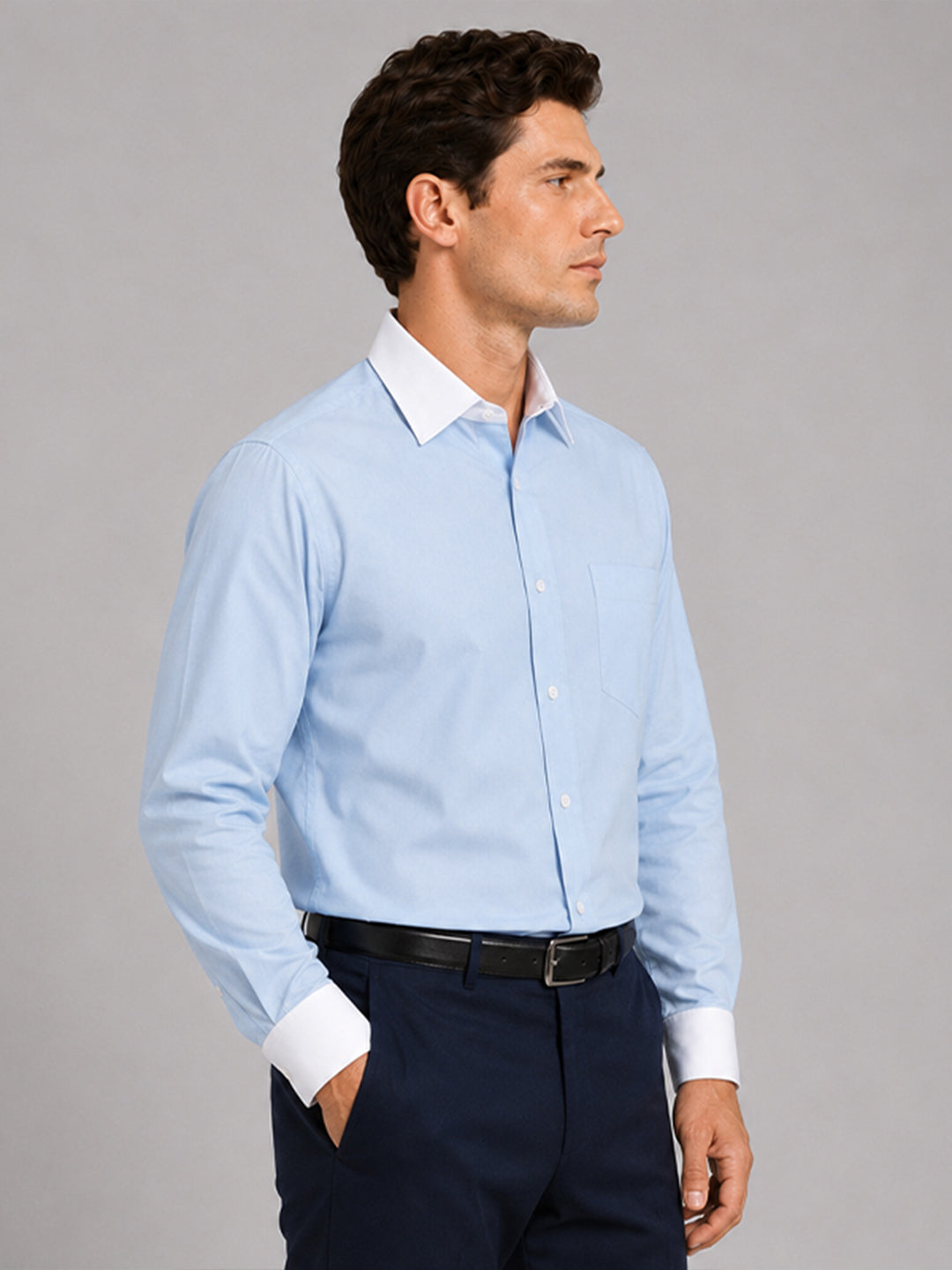 Pack of 2 White Collar Oxford Cotton Shirt For Men (Denim Blue & Sky Blue)