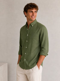 Olive Down Button Casual Linen Shirt