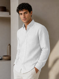 White Down Button Casual Linen Shirt