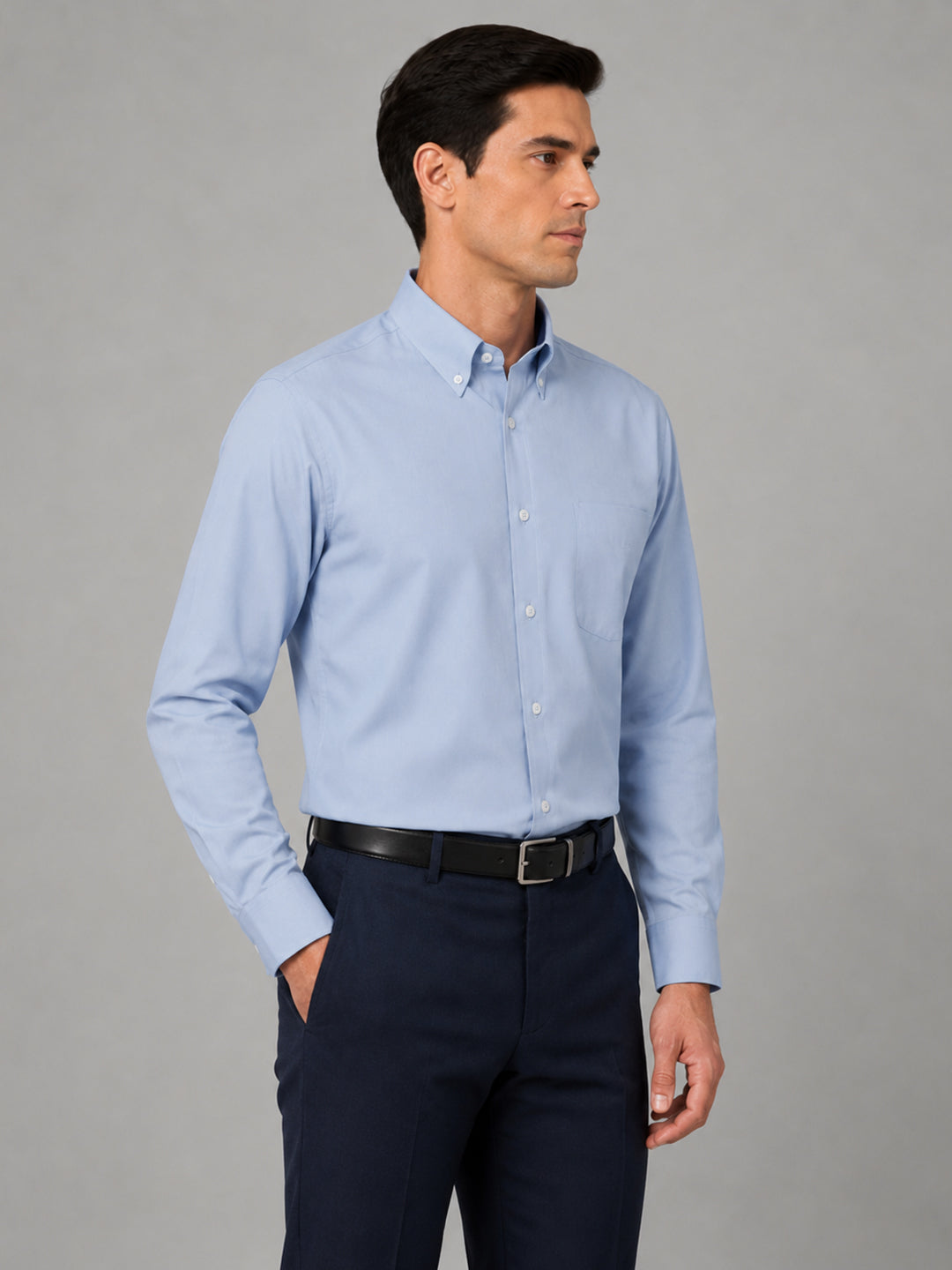 Sky Blue Satin Contrast Collar Shirt for Men