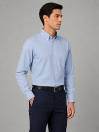 Sky Blue Satin Contrast Collar Shirt for Men