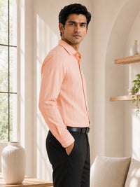 Soft Peach Pinstripe Oxford Shirt For Men