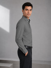 Dark Grey Satin Contrast Collar Shirt for Men