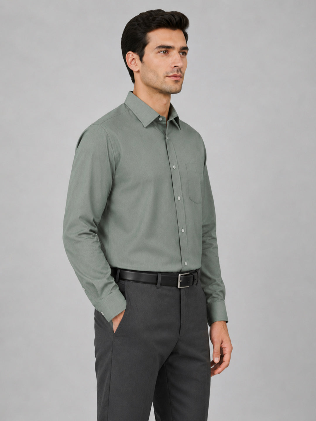 Olive Formal Oxford Cotton Shirt For Men
