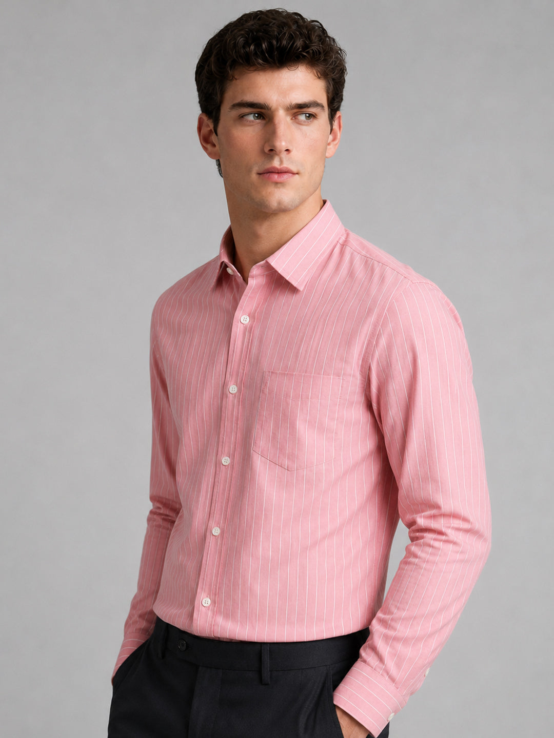 Dark Pink Pinstripe Oxford Shirt For Men