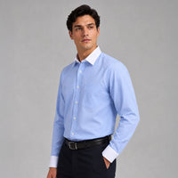 White Collar Denim Blue Oxford Cotton Shirt For Men