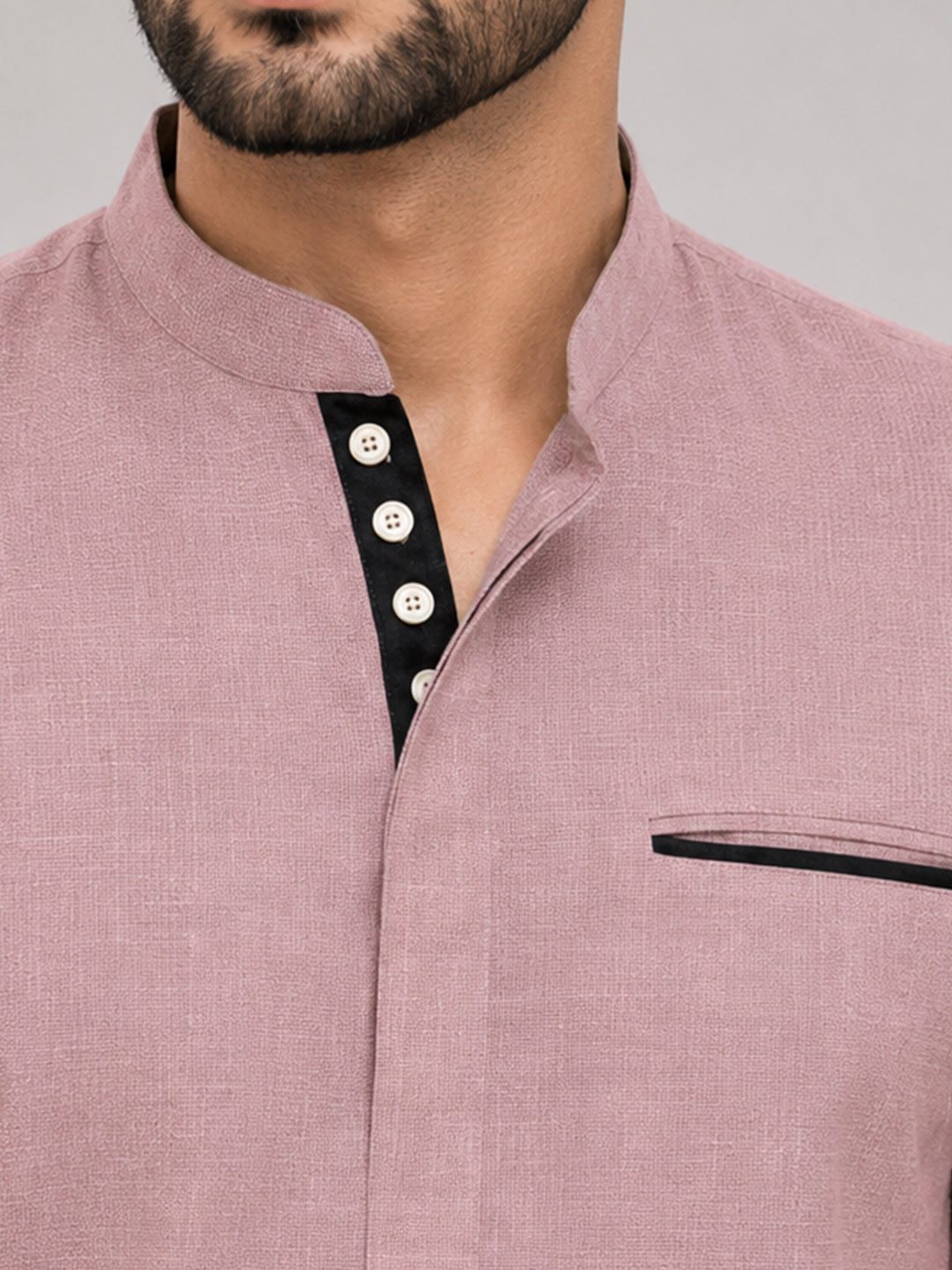 Urban Fit Rose Gold Short Linen Kurta For Men