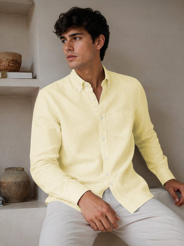 Lemon Down Button Casual Linen Shirt