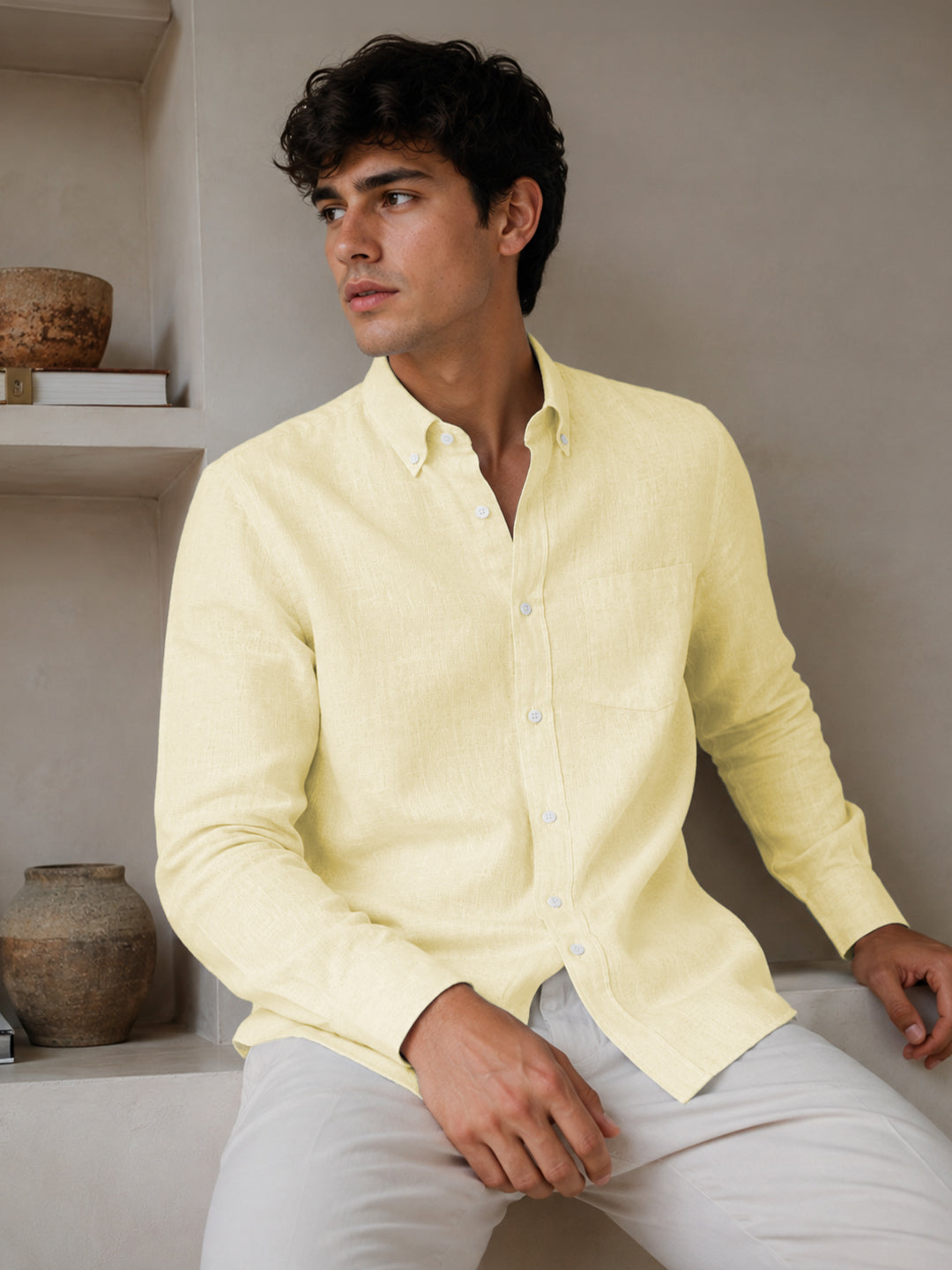 Lemon Down Button Casual Linen Shirt