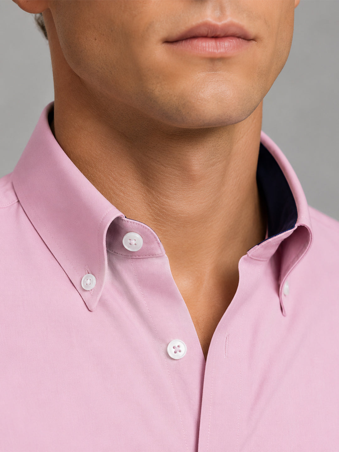 Light Pink Satin Contrast Collar Shirt for Men