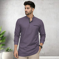 Urban Fit Purple Short Linen Kurta For Men