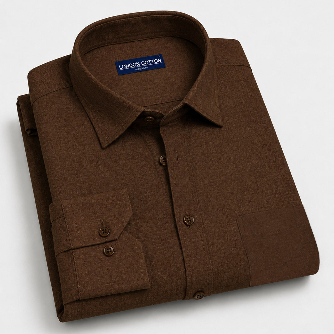 Dusty Brown Textured Linen Shirt For Men