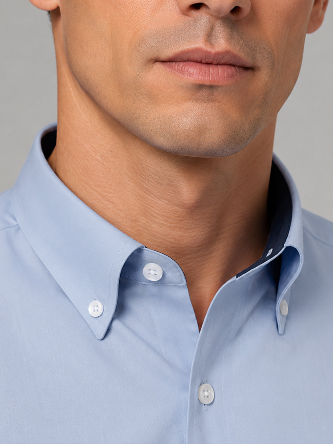 Sky Blue Satin Contrast Collar Shirt for Men