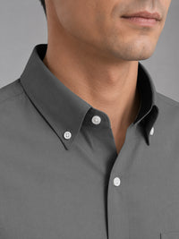 Dark Grey Satin Contrast Collar Shirt for Men