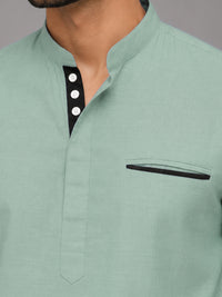 Urban Fit Sea Green Short Linen Kurta For Men