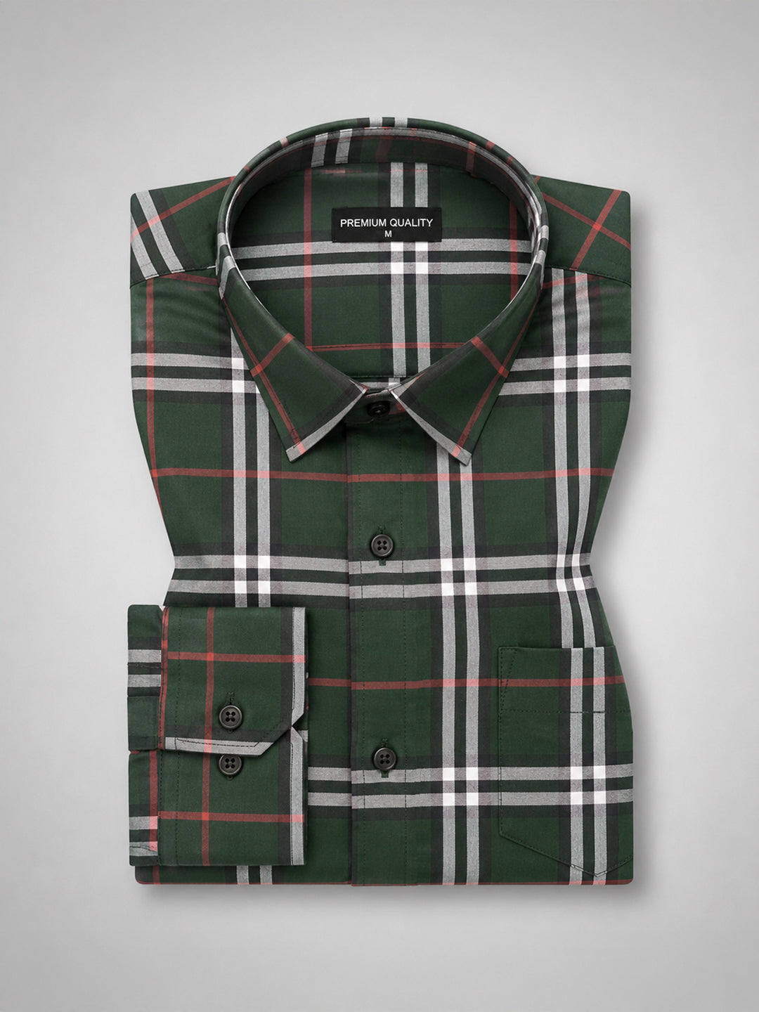 Green Tartan Check Cotton Shirt For Men
