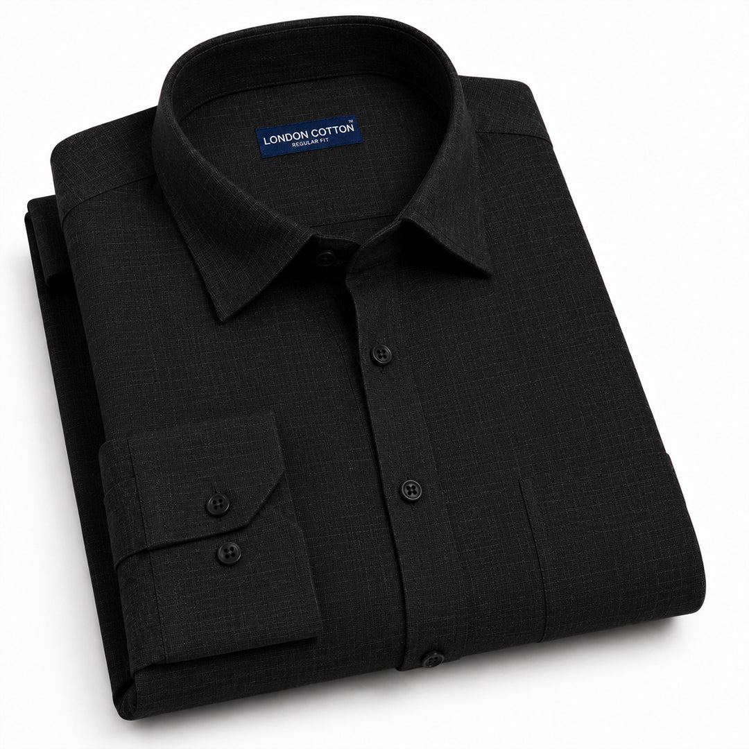 Black Textured Linen Shirt For Men