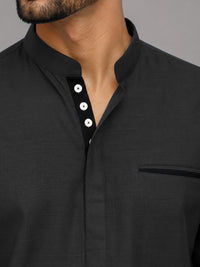 Urban Fit Dark Grey Short Linen Kurta For Men
