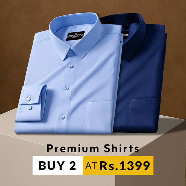 Pack of 2 Premium Cotton Solid Shirt for Man (Sky Blue, Navy Blue)