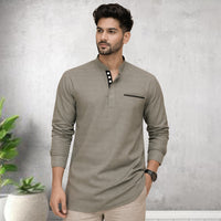Urban Fit Olive Short Linen Kurta For Men