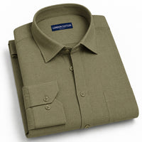 Olive Textured Linen Shirt For Men