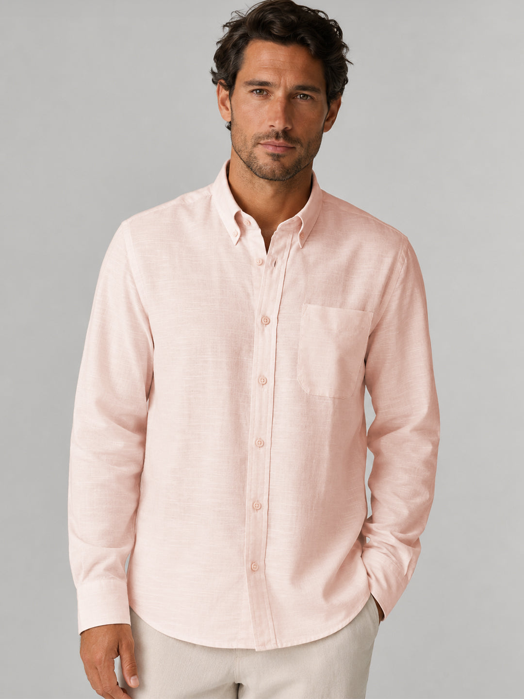 Peach Linear Linen Shirt