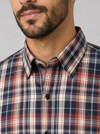 Crimson & Navy Tartan Check Cotton Shirt For Men