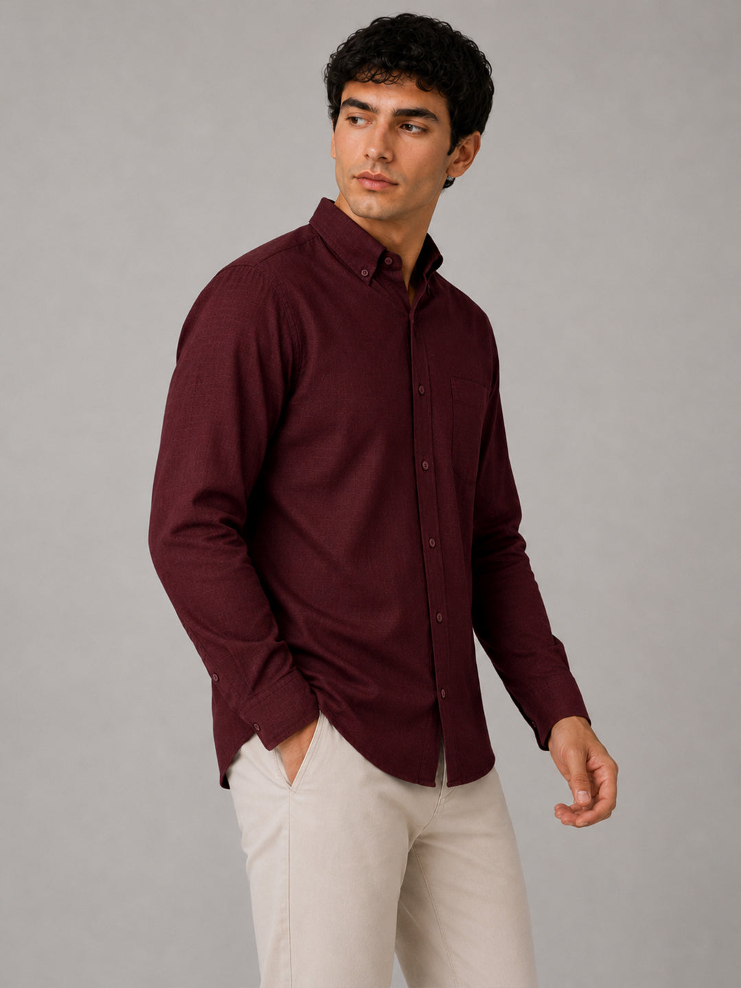 Maroon Linear Linen Shirt