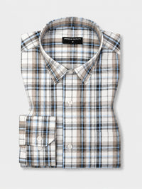 Beige Tartan Check Cotton Shirt For Men