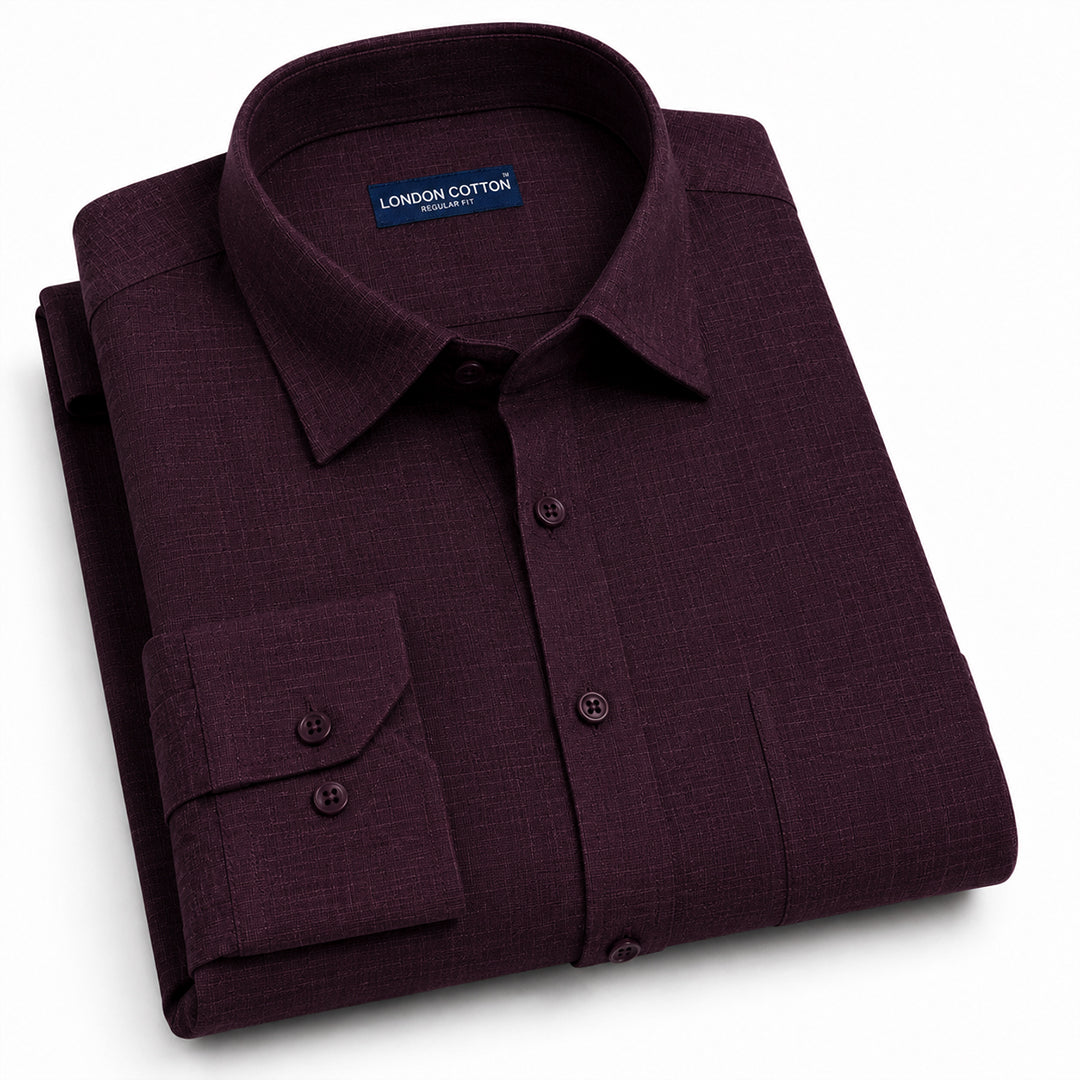 Wine Textured Linen Shirt For Men