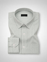 Dark Green Stripe Oxford Shirt For Men