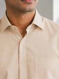 Half Sleeve Paper Cotton Cream Shirt for Men