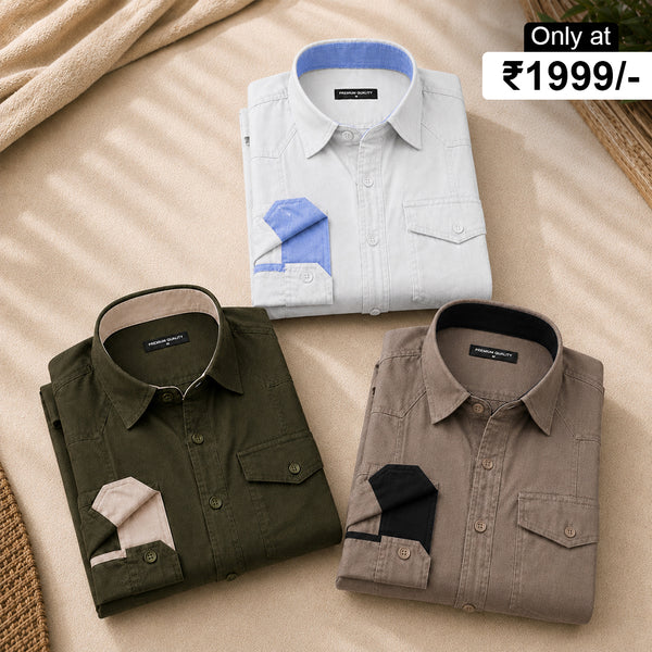Pack Of 3 Cargo Style White, Bottle Green & Khaki