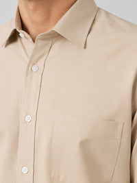 Cream Formal Oxford Cotton Shirt For Men