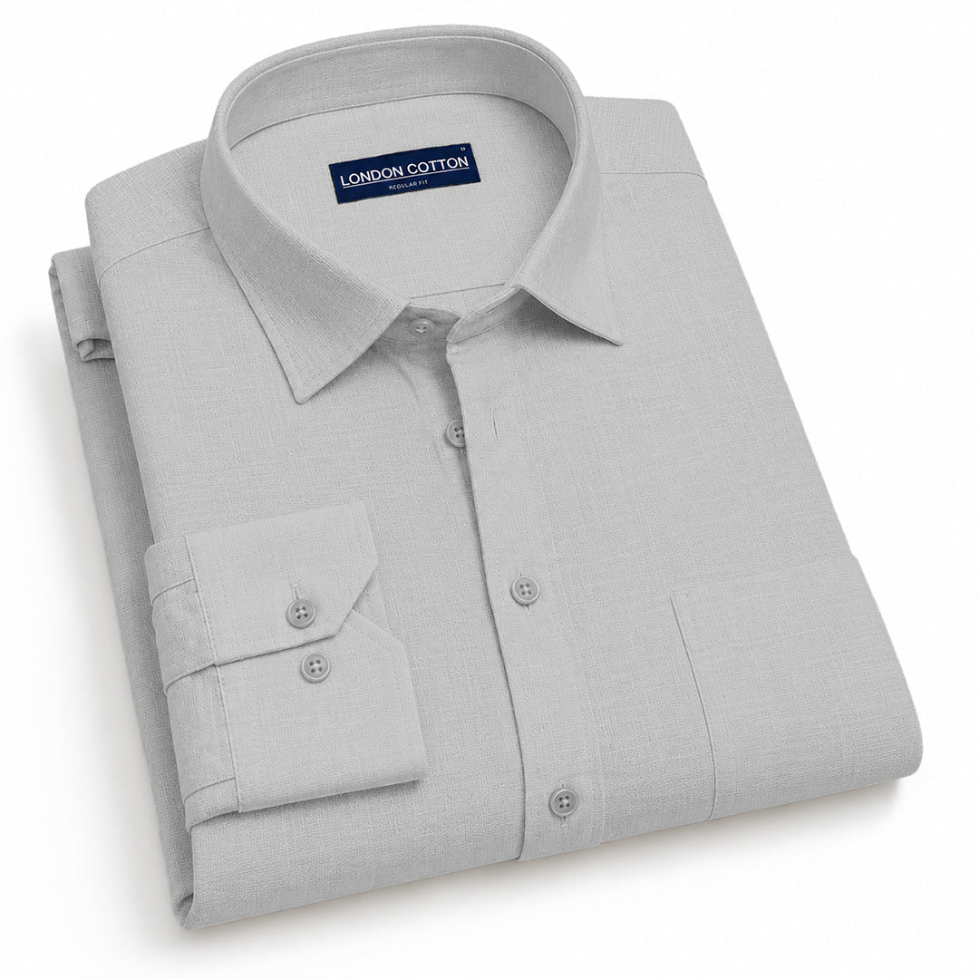 Silver Textured Linen Shirt For Men