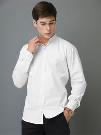 Chinese Collar White Tailored Fit Cotton Casual Shirt for Man