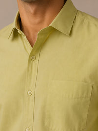 Half Sleeve Paper Cotton Light Green Shirt for Men