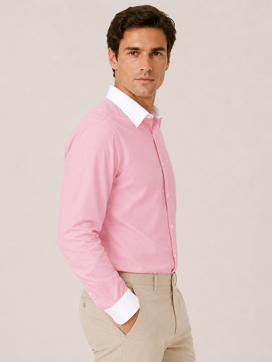 Pack of 2 White Collar Oxford Cotton Shirt For Men (Dark Grey & Pink)
