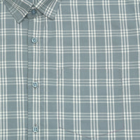 Frosted Teal Classic Check Paper Cotton Shirt For Men