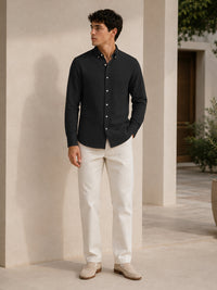 Black Down Button Casual Linen Shirt