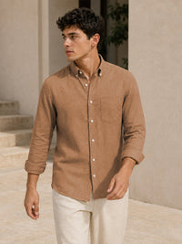 Dusty Brown Down Button Casual Linen Shirt