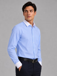 Pack of 2 Maroon Formal & Denim Blue White Collar Oxford Cotton Shirt For Men