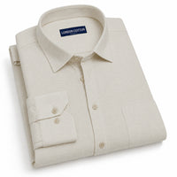 Beige Textured Linen Shirt For Men