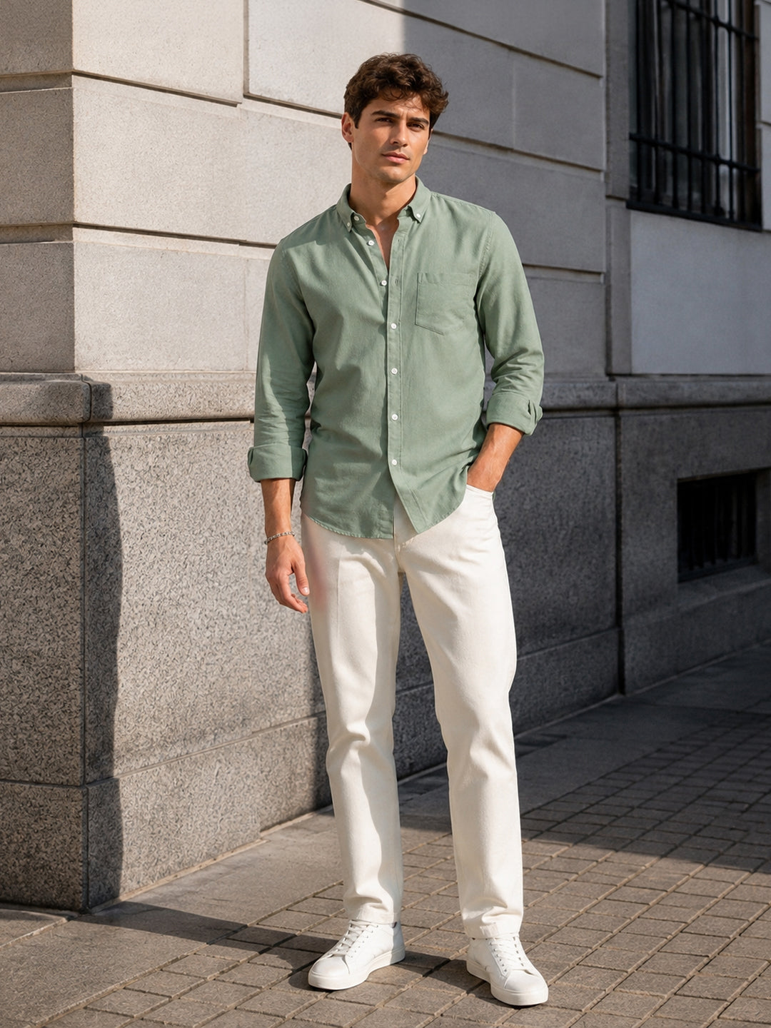 Casual Oxford Cotton Sea Green Shirt For Men