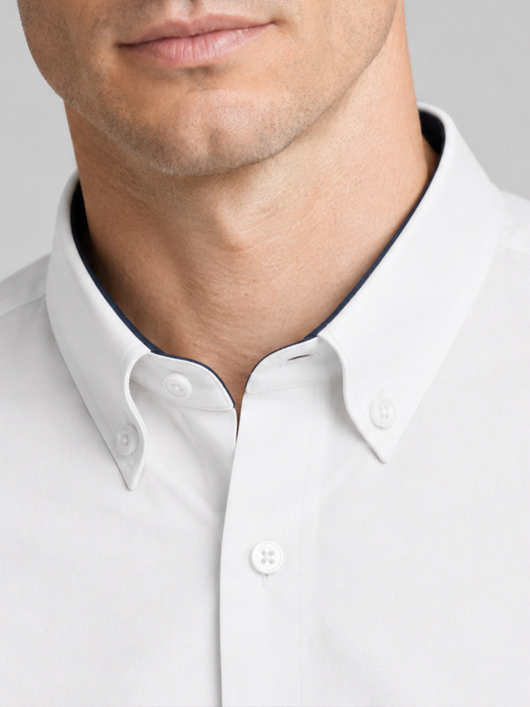 White Satin Contrast Collar Shirt for Men