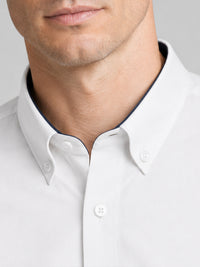 White Satin Contrast Collar Shirt for Men